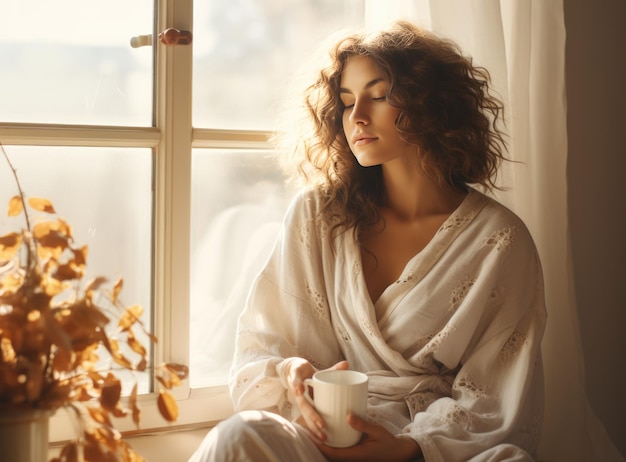 una bella donna con un caffè in mano