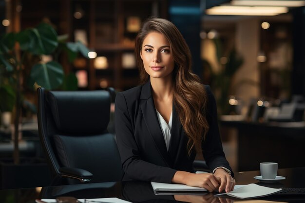 Una bella donna d'affari in un ufficio.