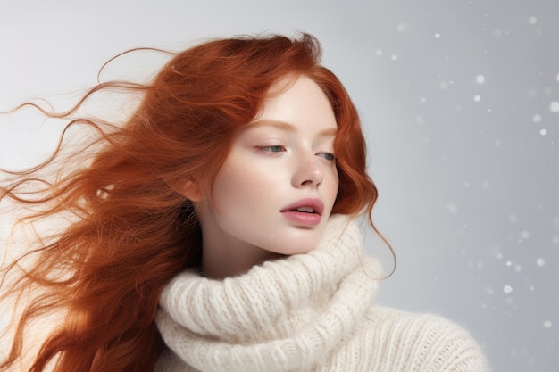 Una bella donna dai capelli rossi nella stagione invernale