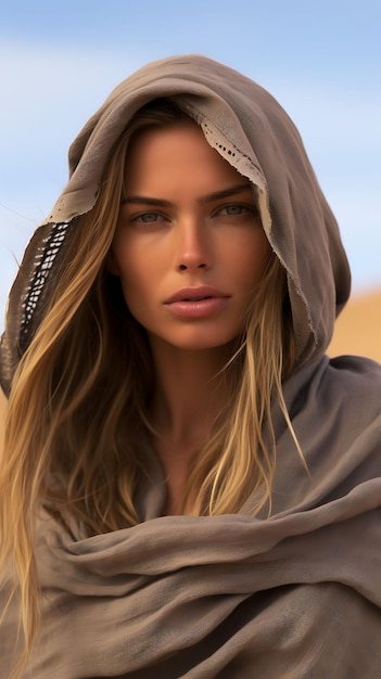una bella donna in piedi nel deserto
