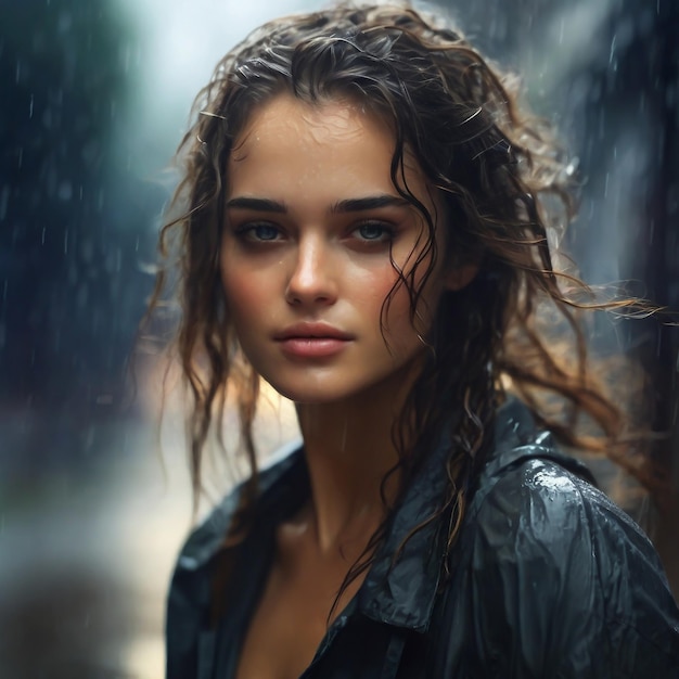 Una bella donna sotto la pioggia