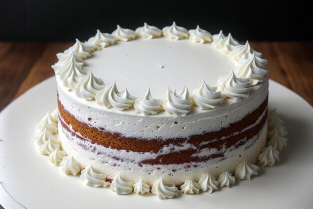 Una bella e gustosa torta bianca con crema bianca su un tavolo bianco.