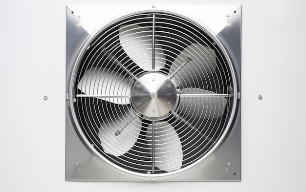 Una bella foto reale di un ventilatore di scarico isolato su uno sfondo bianco
