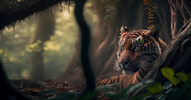 Una bella fotografia di una tigre in una giungla IA generativa