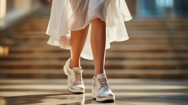 una bella giovane donna che scende le scale in un centro commerciale il concetto di una vita moderna