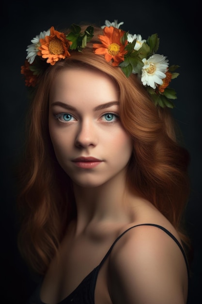 Una bella giovane donna con i fiori nei capelli