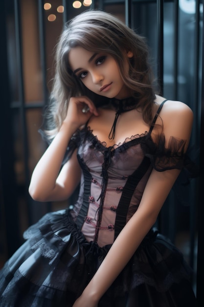 una bella giovane donna in un corsetto nero