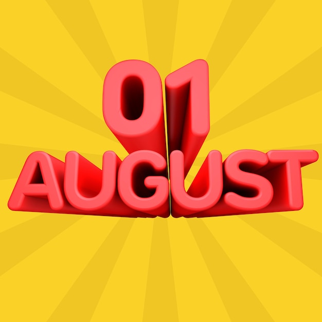 Una bella illustrazione 3d con il calendario del giorno di agosto su sfondo sfumato