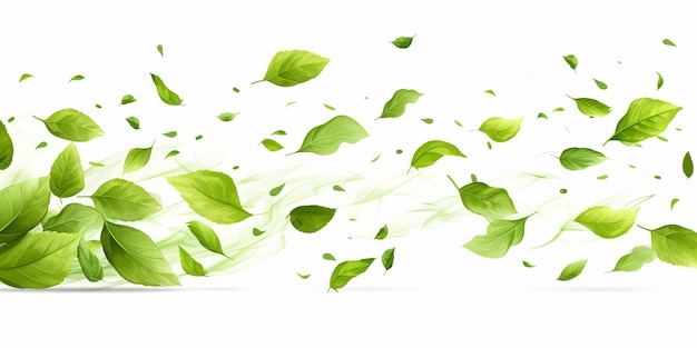 Una bella illustrazione del fogliame verde volante, del tè a base di erbe naturali e del design cosmetico organico.