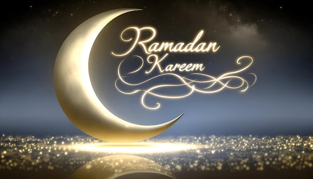 Una bella illustrazione di biglietto di auguri di Ramadan con la mezzaluna dorata