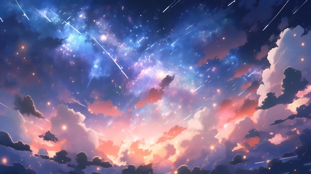 Una bella illustrazione di cartoni animati del cielo stellato