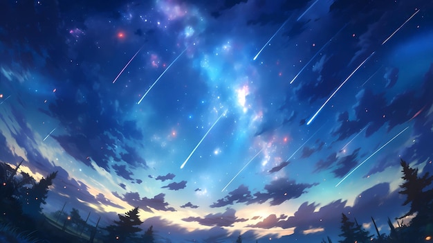 Una bella illustrazione di cartoni animati del cielo stellato