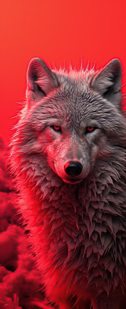 Una bella immagine di un lupo con una luce rossa tono drammaticoimmagine generata da AI