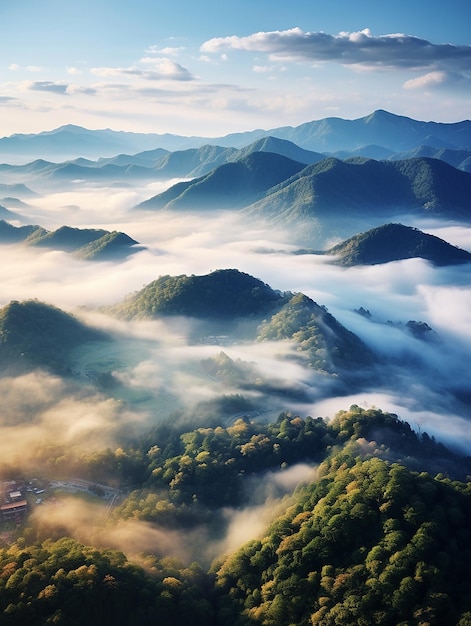 Una bella mattinata sulla montagna vista dall'alto