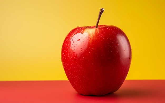 Una bella mela rossa su sfondo giallo Generative Ai