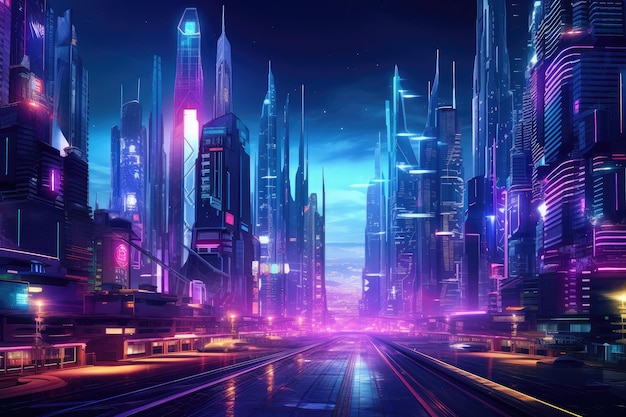 Una bella notte al neon in una città cyberpunk