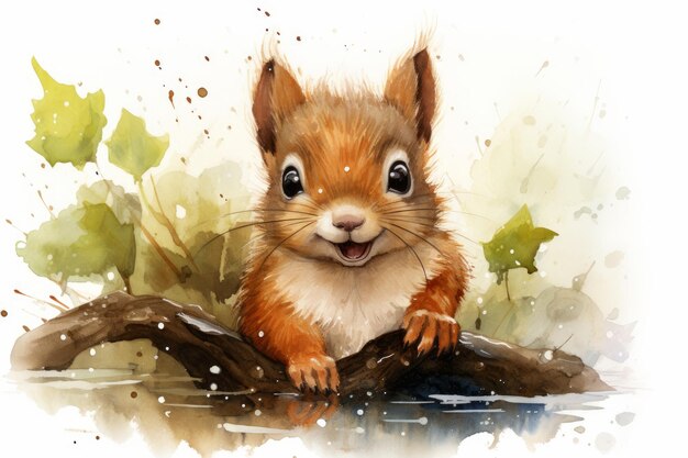 una bella pittura di scoiattolo sullo sfondo bianco