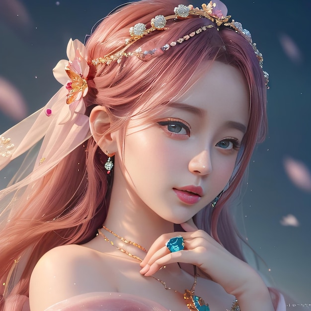 Una bella principessa fantasy ragazza che indossa un gioiello