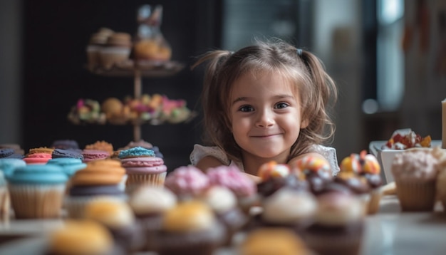 Una bella ragazza caucasica si concede un dolce fatto in casa generato dall'intelligenza artificiale