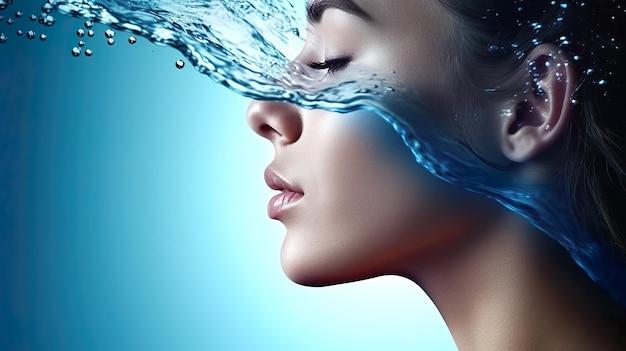 Una bella ragazza che immerge il viso nell'acqua pulita IA generativa