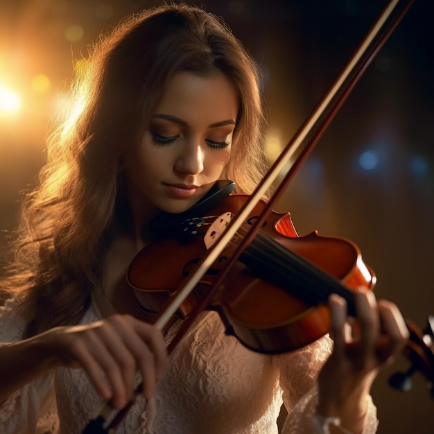 Una bella ragazza che suonava il violino con rapita intensità