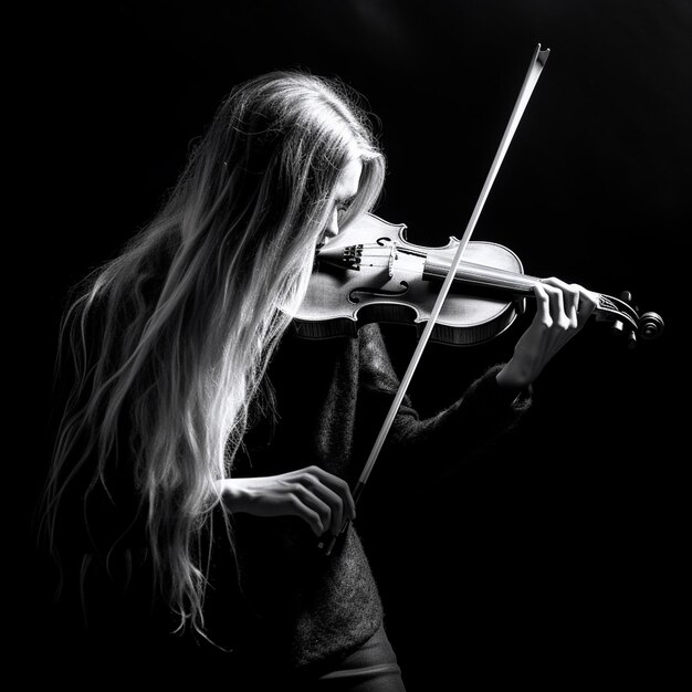 Una bella ragazza che suonava il violino con rapita intensità