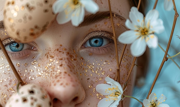 Una bella ragazza con le lentiggini dorate e gli occhi blu.