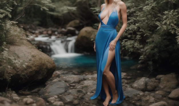 una bella ragazza con un vestito nella foresta