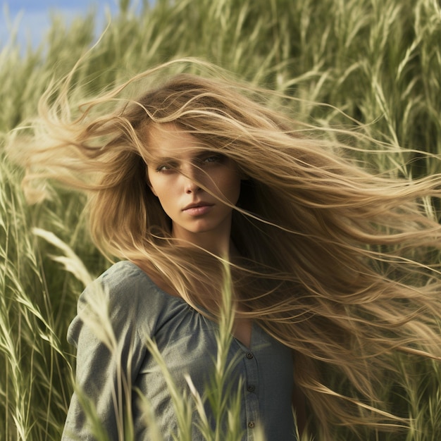 Una bella ragazza dai capelli aperti in fattoria