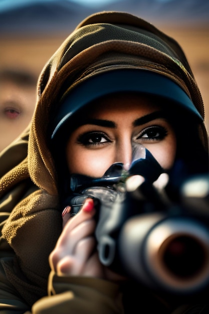 Una bella ragazza dell'esercito con una pistola generata da Ai