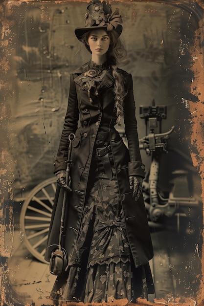 Una bella ragazza in un costume steampunk foto vintage ad alta risoluzione