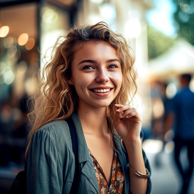 Una bella ragazza sorridente in città