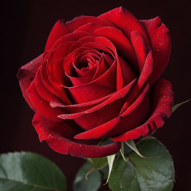 Una bella rosa rossa fresca isolata su uno sfondo nero con un percorso di taglio
