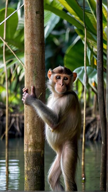 Una bella scimmia nel Sundarban del Bangladesh immagine fotografica Ai ha generato arte