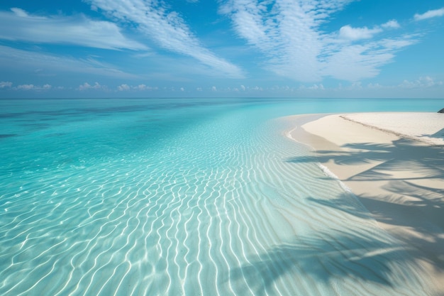 una bella spiaggia con un cielo blu e nuvole