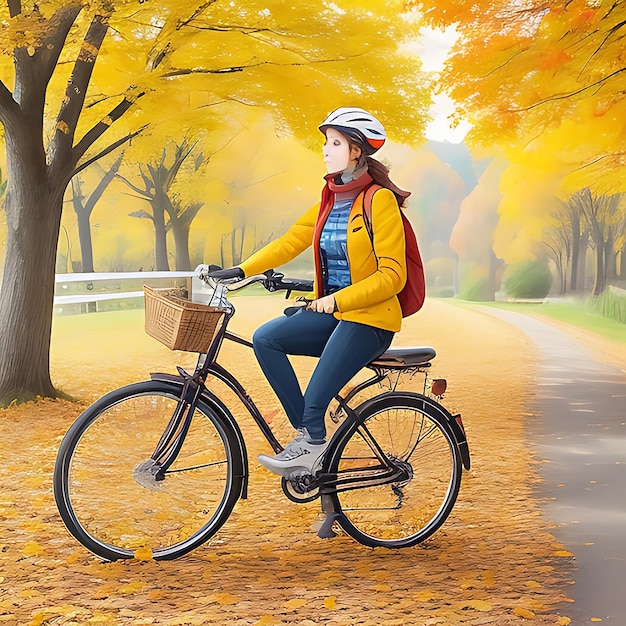 una bella strada e una ragazza con la bicicletta