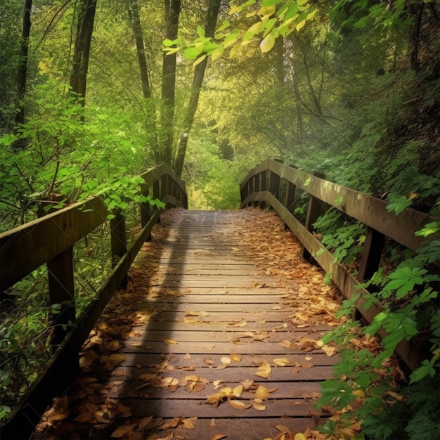 Una bella vista del verde e un ponte nella foresta