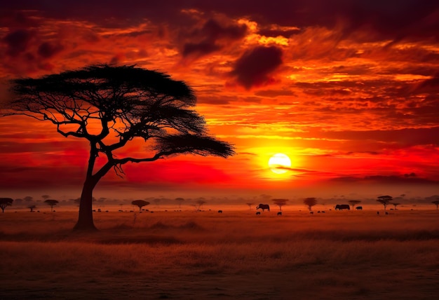 Una bellissima alba nel Maasai Mara, in Kenya