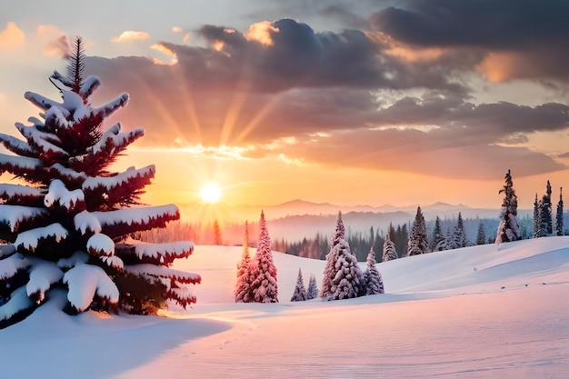 una bellissima alba sulle montagne