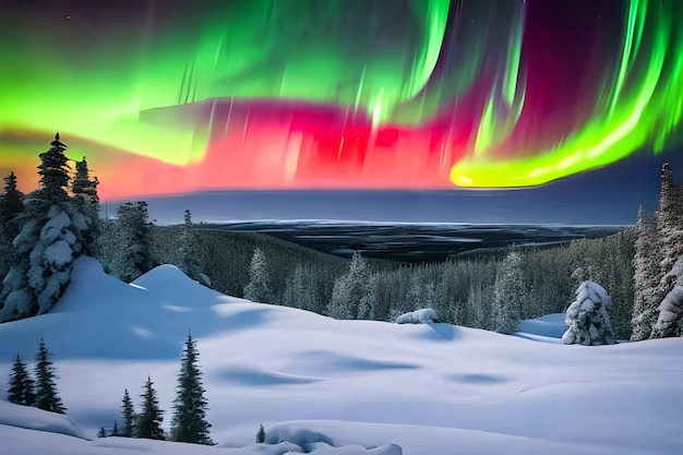 Una bellissima aurora verde e rossa