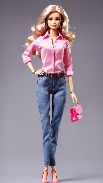Una bellissima bambola barbie con maglietta rosa