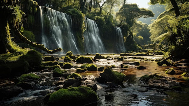 Una bellissima cascata nella foresta profonda