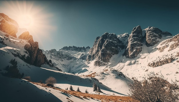 una bellissima catena montuosa con cime innevate che rappresentano la bellezza della natura