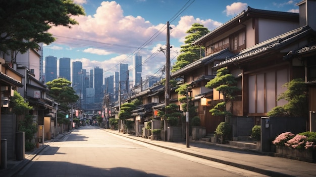 una bellissima città giapponese di Tokyo la sera ospita lo stile artistico dei fumetti anime di strada