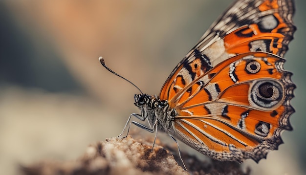 Una bellissima farfalla con texture interessanti su un'arancia