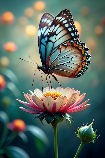 Una bellissima farfalla di colore blu da vicino