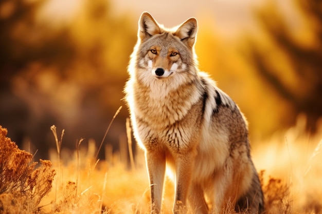 Una bellissima foto di un coyote selvaggio in natura al tramonto generata da Ai