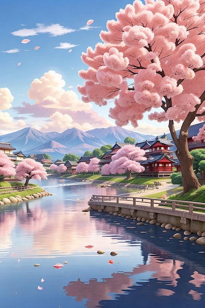 Una bellissima foto digitale del paese dei fiori di ciliegio del Giappone