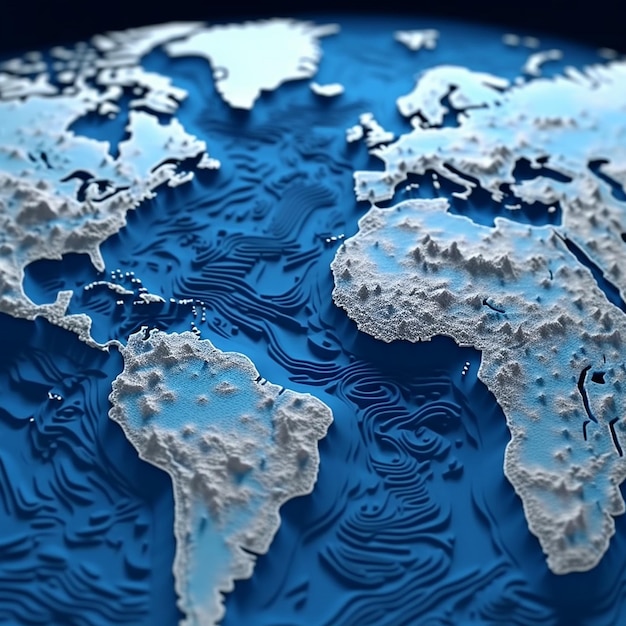 Una bellissima mappa del mondo in colore blu realistico impressionante AI generativa