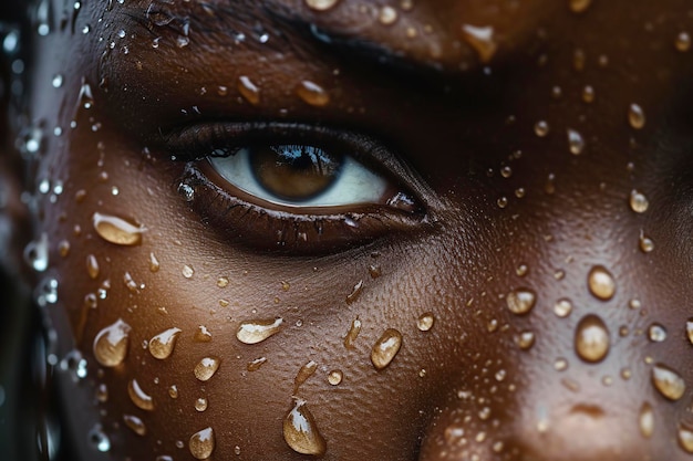 Una bellissima modella con gocce d'acqua sul viso.